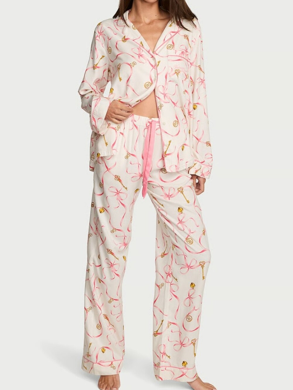 Victoria's Secret Flannel Long Pajama Set Med NWT